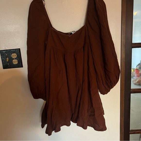 Brown Ruffled Maxi Dress 100% cotton gauze waffle earthy tone - Picture 7 of 15